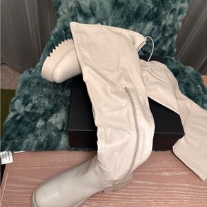 Fashion to Figure Cream Heeled Boots with Slouchy Design